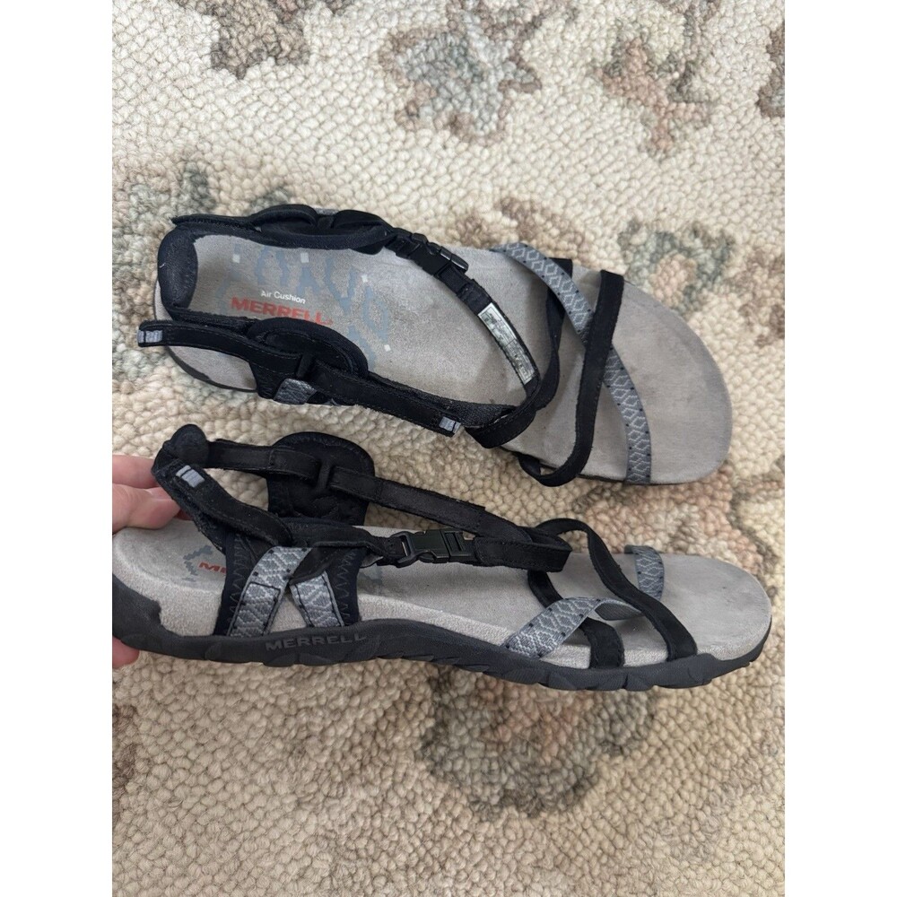 Merrell Air Cushion Memory Foam Women’s Strappy Sandals Flat Black Size 10